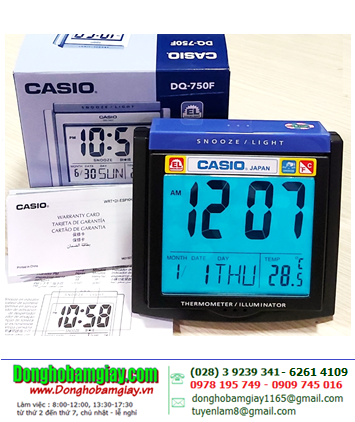 Casio DQ-750-1DF, Đồng hồ xem giờ và cài đặt báo thức Casio DQ-750-1DF hiển thị Thứ, Ngày, Tháng và đo nhiệt độ /Bảo hành 01 năm